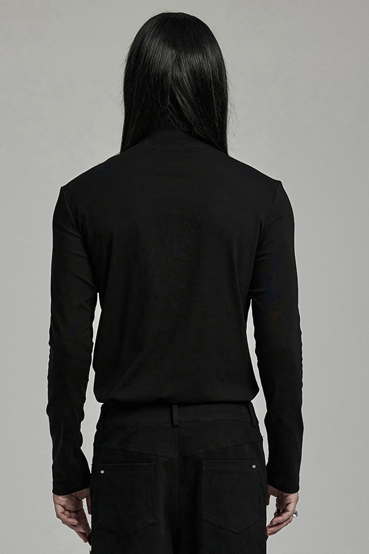 Black Long Sleeves Stitching Lace-Up Ripped Men's Punk Blouse - Product - 3