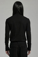 Black Long Sleeves Stitching Lace-Up Ripped Men's Punk Blouse - Product - 3
