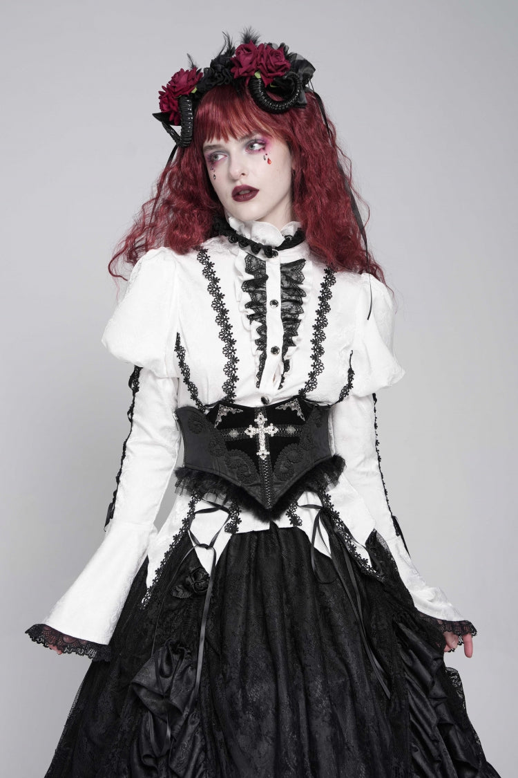 Black Lace Lace-Up Cross&Eyes Underbust Slim Women's Gothic Corset - Product - 4