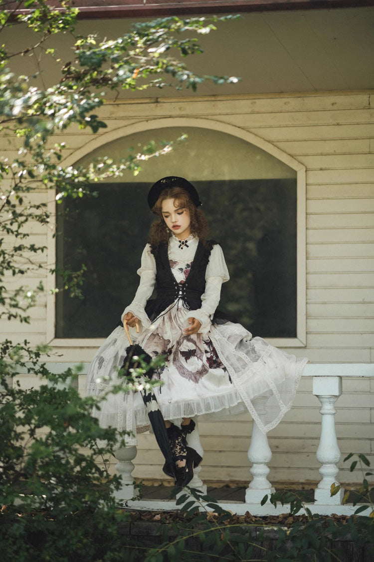 複数-カラー 長袖 プリント フリル フレンチ プリンセス クラシカル ゴシックロリータワンピースセット 商品画像