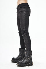 Black Punk Glued Fake Two Pieces Mens Pants - Product - 5