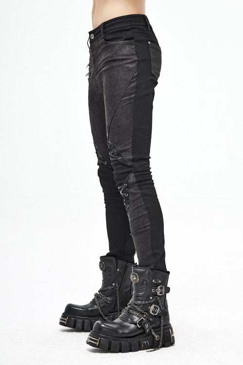 Black Punk Glued Fake Two Pieces Mens Pants - Product - 5