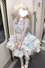 Blue [Heart of Butterfly] Halterneck Sleeveless Multi-Layered Ruffle Embroidery Princess Ballet Lolita Jsk Dress Set - Product - 9