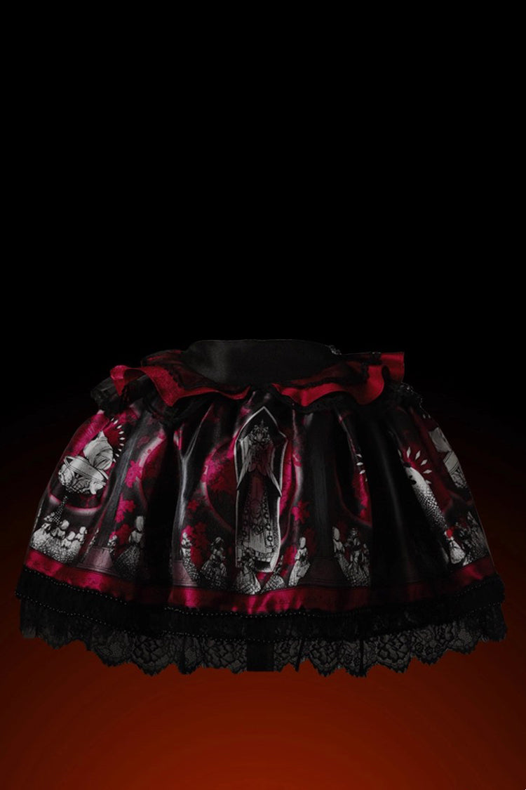 Red [Dark Moon Corridor] Print Embroidery Gothic Lolita Dress Skirt - Product - 3