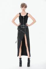 Black Women's Punk Eyelet Lace-Up Ripped Front Zippered Tank Top - Product - 5