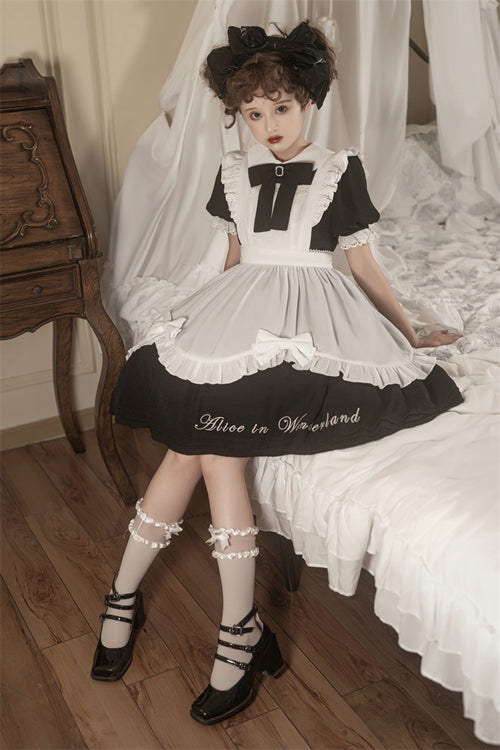 Round Collar Lace Puff Short Sleeves With Apron Sweet Lolita Dress - Product - 5