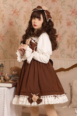Brown [Mousse Bear] Sleeveless Ruffle Bowknot Sweet Vintage Princess Lolita Jsk Dress - Product - 4