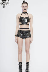 Black Round Collar Patent Leather Chest Zipper Rivet Women's Punk Corset - Product - 2
