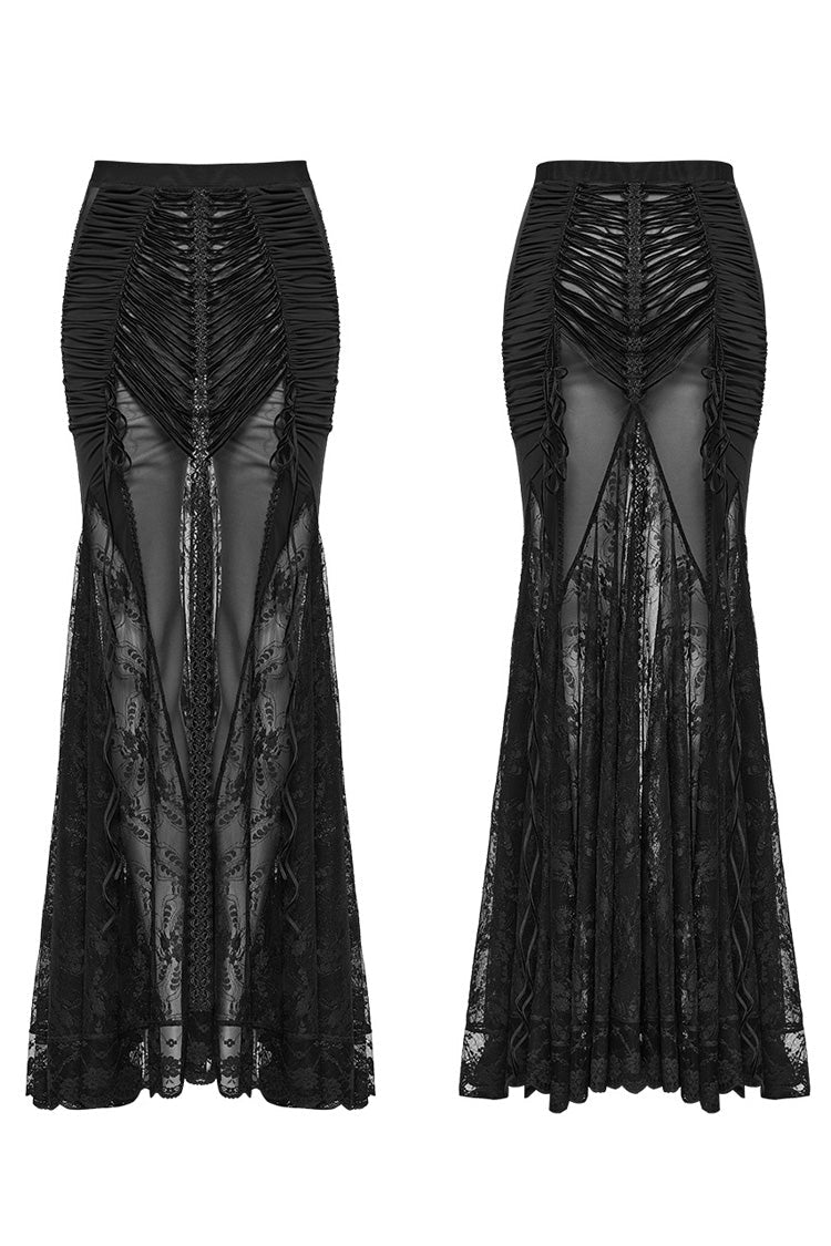 Black Lace Sheer Wrapped Hip Women's Gothic Skirt - Product - 5