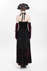 Red Sleeveless Hollow Floral Embroidery Lace-Up Pleated Women's Gothic Maxi Dress - Product - 12