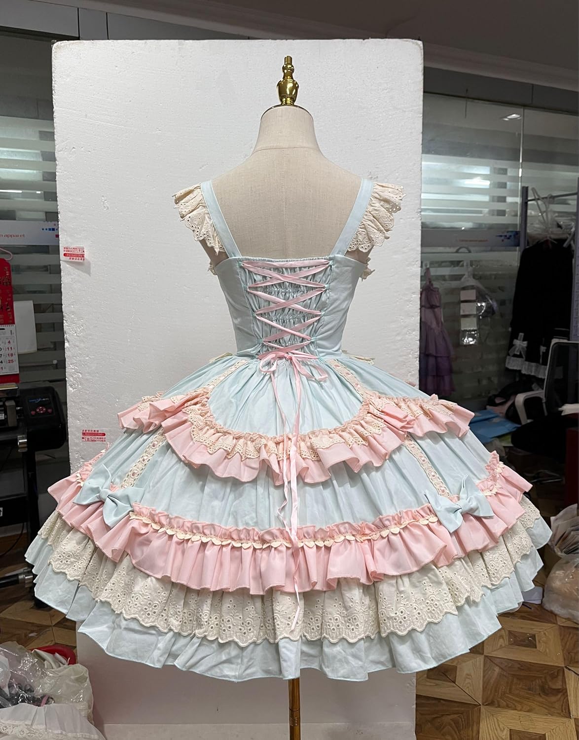 Blue Sweet Lolita JSK dress layered ruffle and lace details