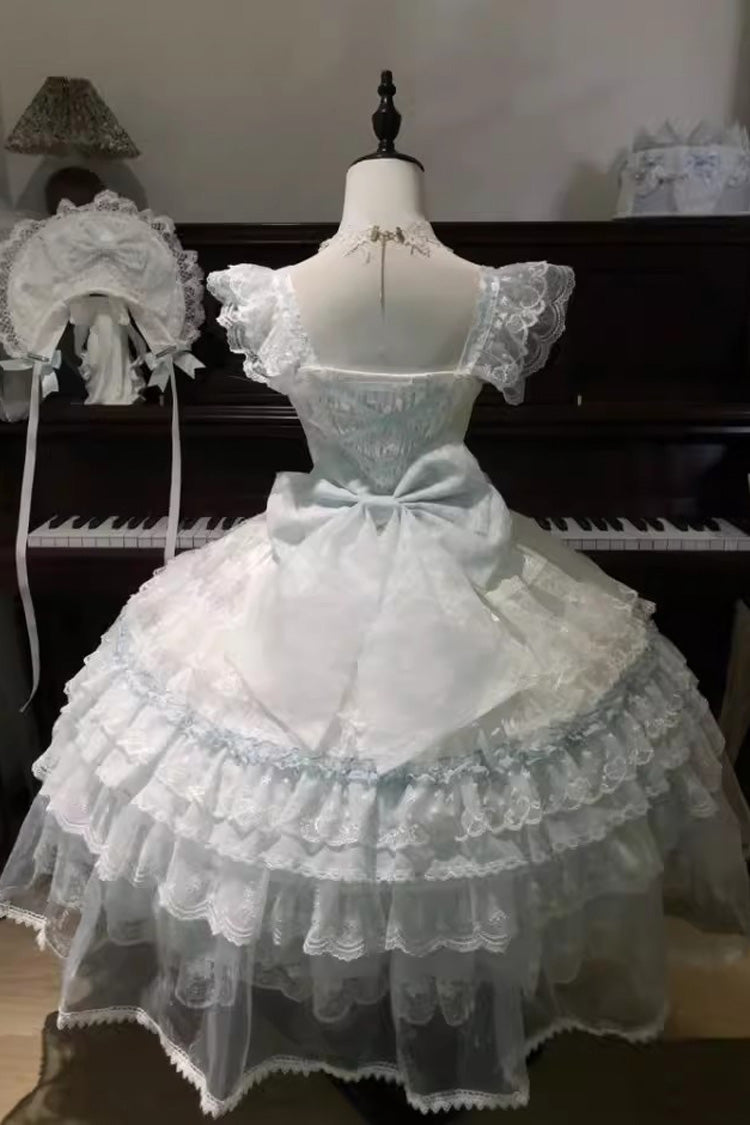 Blue [Prelude of Spring] Sleeveless Multi-Layered Ruffled Bow Lace Sweet Princess Lolita Jsk Dress - Product - 6