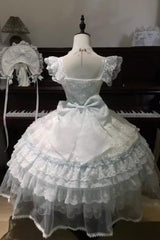 Blue [Prelude of Spring] Sleeveless Multi-Layered Ruffled Bow Lace Sweet Princess Lolita Jsk Dress - Product - 6