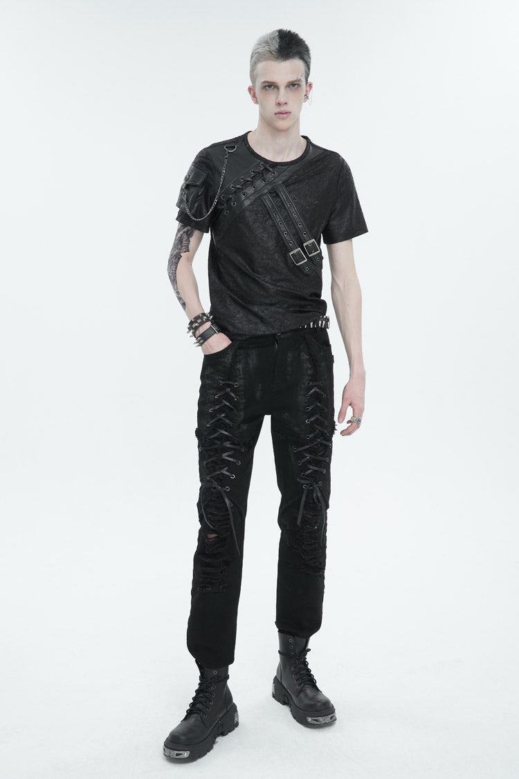Black Personalities Strappy Distressed Men's Punk Pants - Product - 6