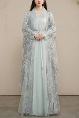 Grey Large Size Ancient Costume Full Set Of Sweet Hanfu Dress - Grey - 1