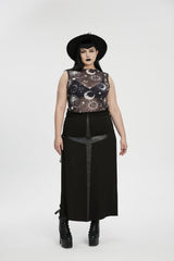 Black Sleeveless Printed Mesh Eyelet Women's Gothic Top - Product - 4