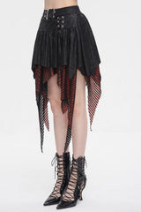 Red/Black Lrregular Mesh Splice Buckle Women's Gothic Skirt - Product - 5