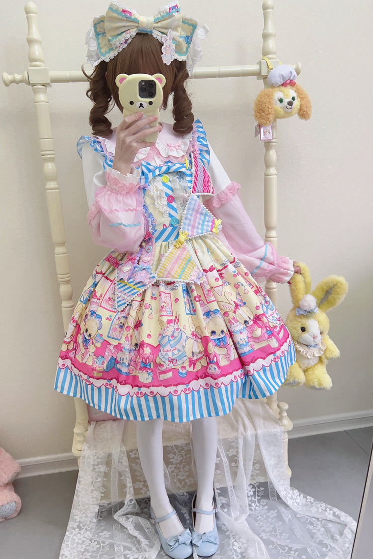 [Bunny Pastry Chef] Print Bowknot Gothic Japanese Lolita Jsk Dress 3 Colors - Product - 9