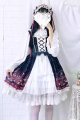 Black/Red Sleeveless Gradient Print Ruffle Cardigan Bowknot Lace-Up Sweet Elegant Lolita Jsk Dress - Product - 2