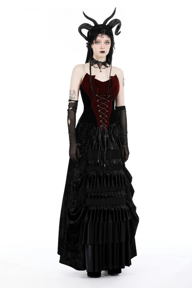 Red/Black Sleeveless Women's Gothic Bat Overbust Corset - Product - 9