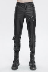 Black Removable Right Side Zipper Faux Leather Men's Punk Pants - Black - 1