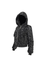 Black/White Two Tone Woolen Grain Fleece Metal Five Pointed Star Zipper Women's Punk Coat - Product - 8