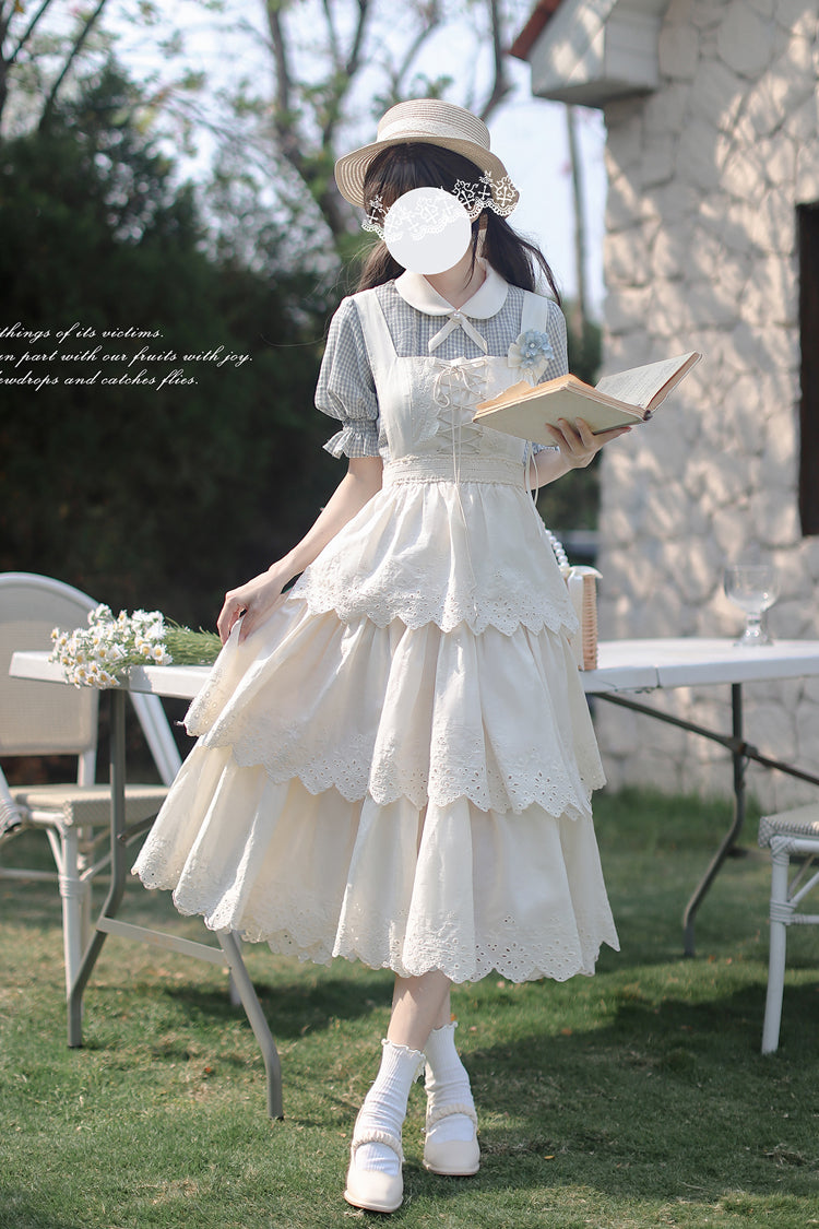 Ivory Sleeveless Triple-Layered Ruffle Lace-Up Sweet Elegant Lolita Jsk Dress - Product - 5