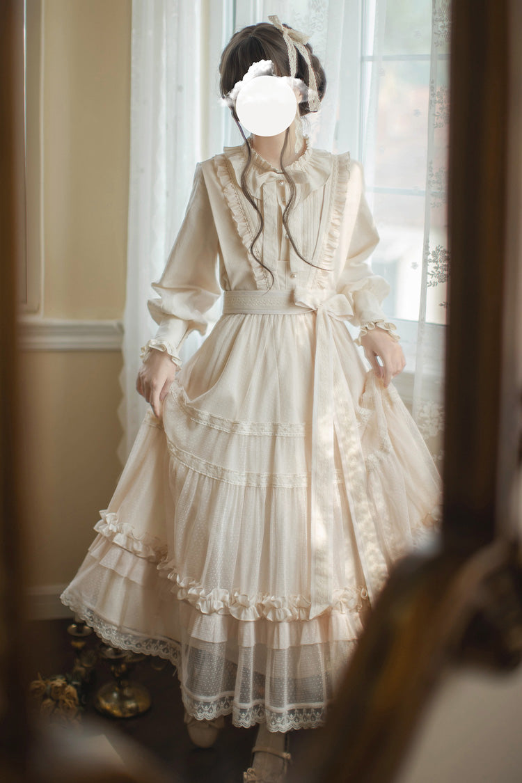 Ivory Sleeveless Ruffle Lace Sweet Japanese Elegant Lolita Jumper Dress - Product - 10