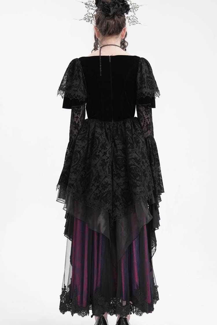 Black/Purple Crochet Long Sleeves Hanayome Lace Women's Gothic Dress - Product - 6