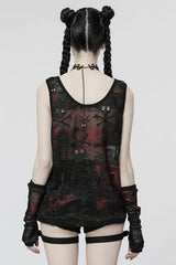 Skull Print Stitching Mesh Womens Steampunk Vest 2 Colors - Product - 7