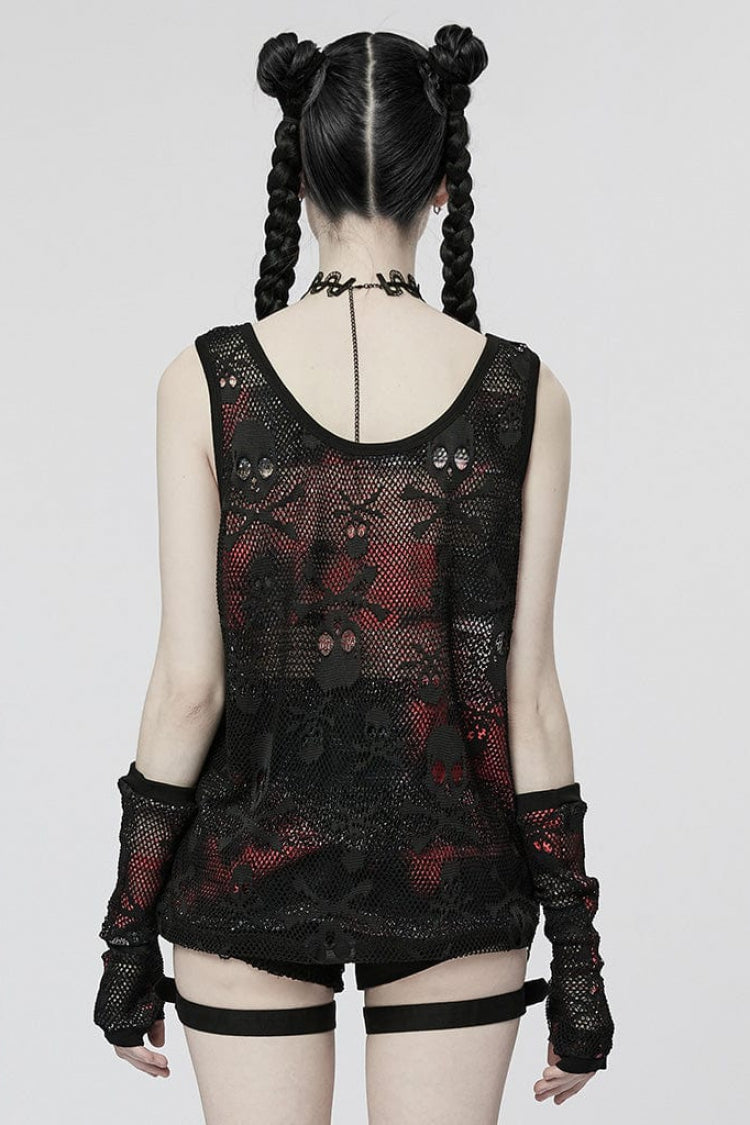 Skull Print Stitching Mesh Womens Steampunk Vest 2 Colors - Product - 7