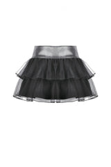 Black Multi-Layered Lace Mesh Women's Punk Short Skirt with D-Ring Ties Waist - Product - 11