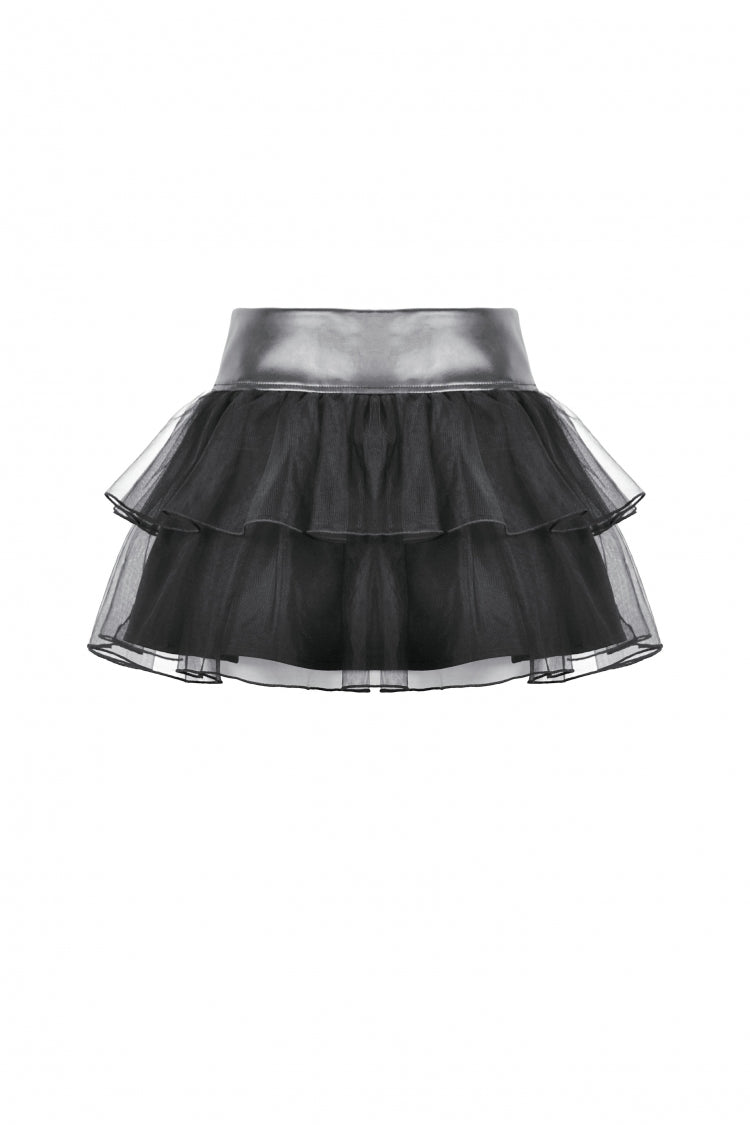 Black Multi-Layered Lace Mesh Women's Punk Short Skirt with D-Ring Ties Waist - Product - 11
