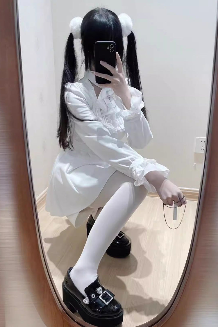 Stairway to Heaven Long Sleeves Embroidery Bowknot Lace Sweet Jirai Kei Set 3 Colors - Product - 6