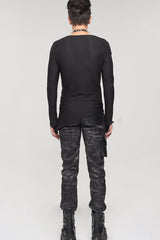 Black Gothic Asymmetry Drawstring Decoration Coarse Net Men's Shirt - Product - 12