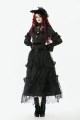 Black Sheer Stand Collar Ruffled Long Lantern Sleeves Women's Gothic Blouse - Product - 9