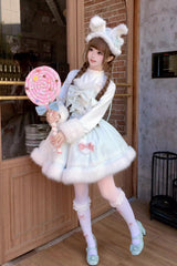 [Sweet Dream Bunny] Furry Bowknot Sweet Lolita Dress 2 Colors and 2 Versions - Product - 24