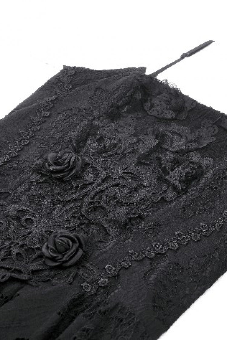 Black Sleeveless Rose Lace Lace-Up Women's Gothic High Low Dovetail Slip Wedding Dress - Product - 13