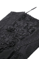 Black Sleeveless Rose Lace Lace-Up Women's Gothic High Low Dovetail Slip Wedding Dress - Product - 13