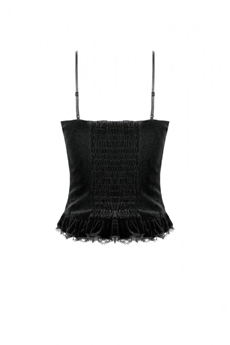 Black Lace Mesh Patchwork Velvet Women's Gothic Vintage Bustier with Beaded Tassel Drops - Product - 14