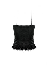 Black Lace Mesh Patchwork Velvet Women's Gothic Vintage Bustier with Beaded Tassel Drops - Product - 14