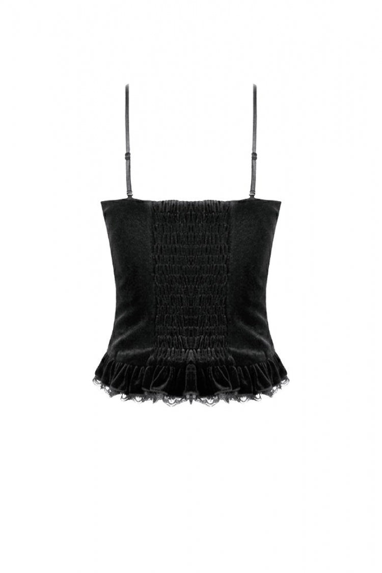 Black Lace Mesh Patchwork Velvet Women's Gothic Vintage Bustier with Beaded Tassel Drops - Product - 14