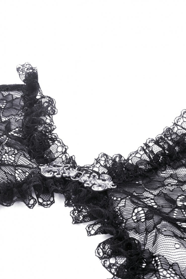 Black Long Flared Sleeves Ruffled Lace Women's Gothic Cape - Product - 12