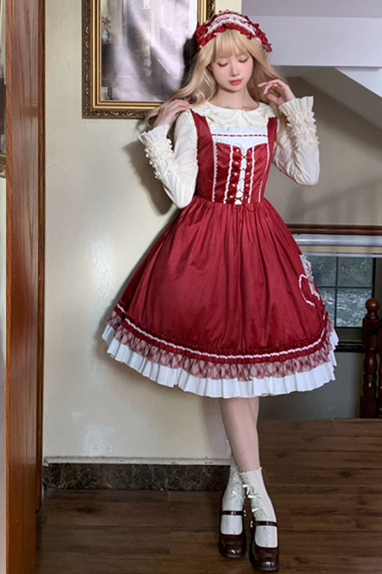 Wine Red [Little Red Riding Hood] Ruffle Bowknot Sweet Lolita Jsk Dress - Product - 4