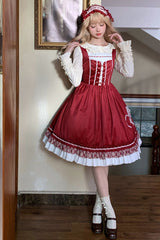 Wine Red [Little Red Riding Hood] Ruffle Bowknot Sweet Lolita Jsk Dress - Product - 4
