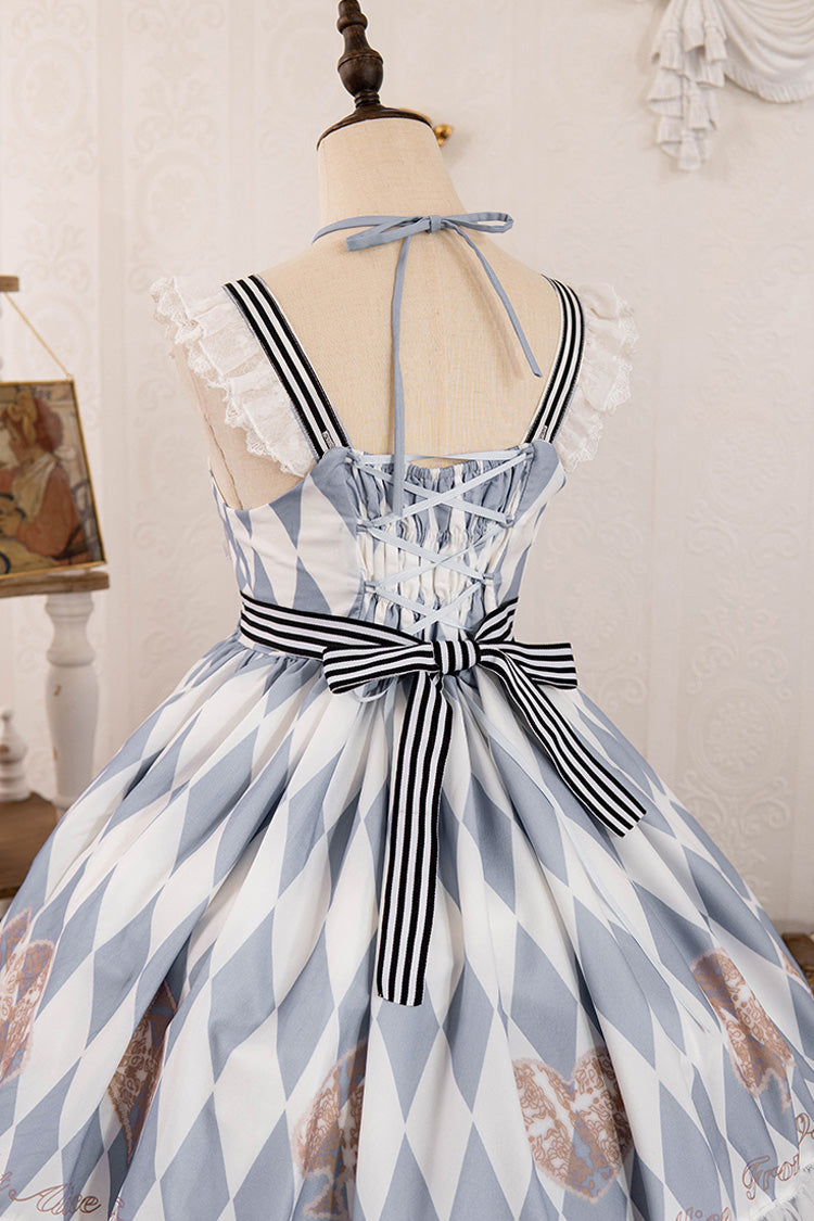 Light Blue Heart Print Bowknot Sweet Princess Alice Lolita Jsk Dress - Product - 7