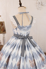 Light Blue Heart Print Bowknot Sweet Princess Alice Lolita Jsk Dress - Product - 7