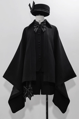 Black Retro Loose Large Sleeve Ouji Lolita Woolen Coat - Black - 1