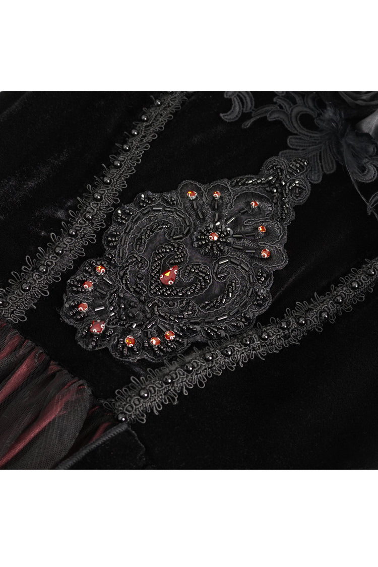 Red Off Shoulder High Waisted Print Lace Women's Gothic Dress - Product - 11