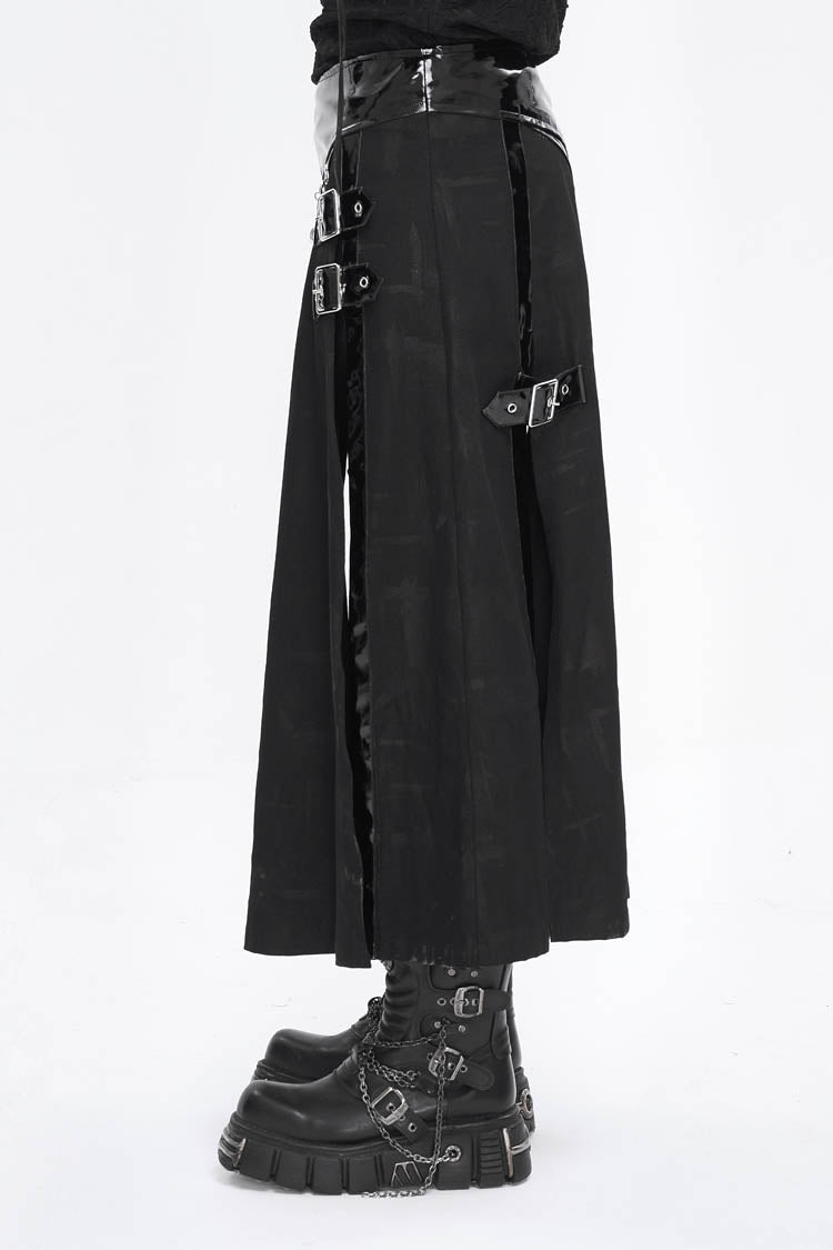 Black Patent Leather Splice Split Men's Punk Skirt - Product - 4